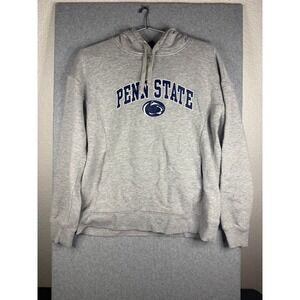 Penn State Nittany Lions Hoodie Heather Gray Navy Blue Embroidered Sweatshirt L